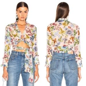 Alexis Missie Floral Sheer Long Sleeve Wrap Tie Top Women’s Small